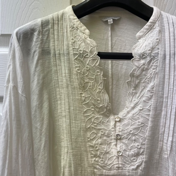Lucky Brand Tops - Lucky Brand Sz S White Pintuck Lace Ruffle Blouse Bell Sleeve Boho Cottagecore